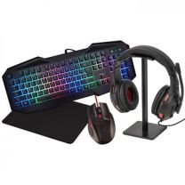 Two Dots PC Pro Gaming Kit (Tastiera Gaming, Tappetino Mouse, Mouse, Cuffia Gaming, Supporto Cuffia)